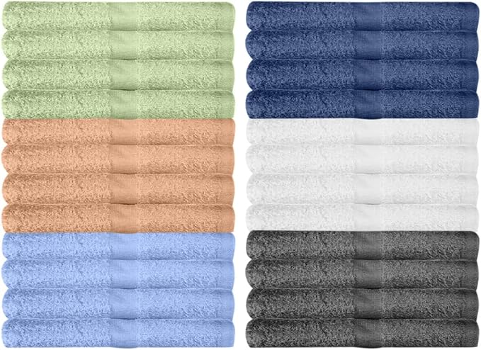 12 Pack Washcloths | Multicolour 100% Cotton Extra Absorbent Face Towels | Soft, Quick Dry Wash Cloths for Bathroom, Spa, Gym, Baby & Travel (12 Packs (12 x 12))