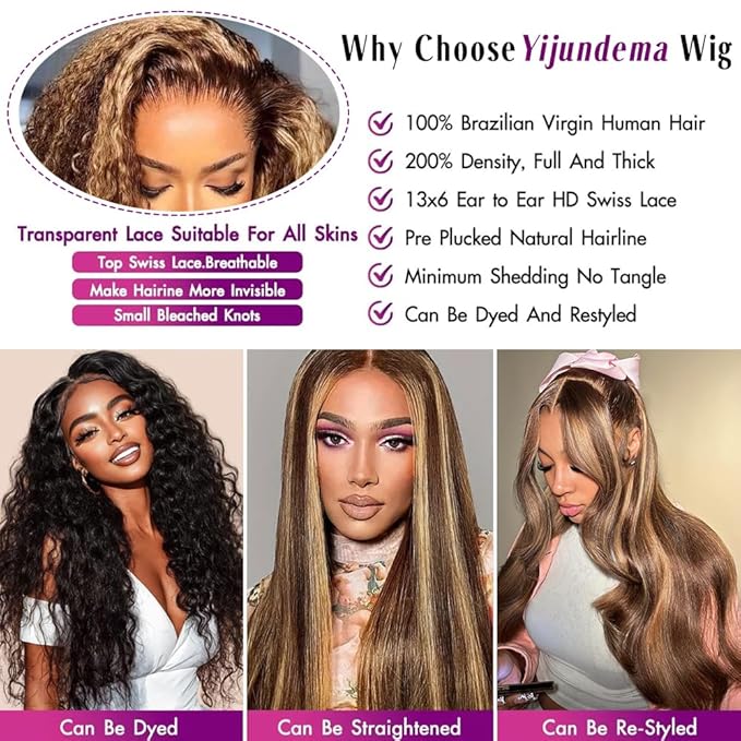 30 Inch Honey Blonde Wig Human Hair 13x6 HD Transparent Ombre Lace Front Wig Human Hair 4/27 Deep Wave Wig Glueless Curly Wigs for Women