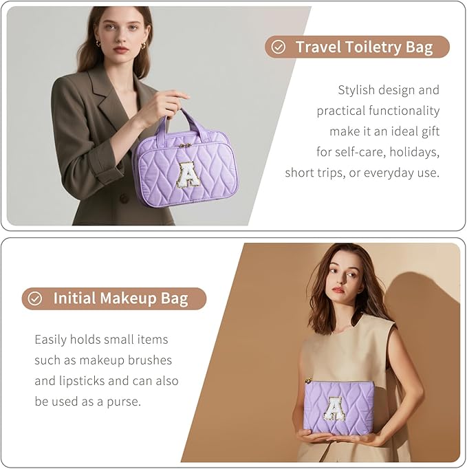 YOOLIFE Travel Toiletry Bag Makeup Bag - Hanging Toiletry Bag for Women, Portable Toiletries Travel Bag and Cosmetic Bag, Airplane Travel Essentials Travel Toiletry Bag Purple - H