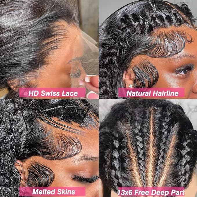 34 Inch Water Wave Lace Front Wigs Human Hair Pre Plucked 13x6 Deep Part HD Lace Frontal Wig 200 Density Curly Human Hair Wig for Women
