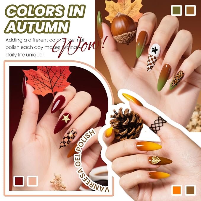 VANREESA 48 Pcs Gel Nail Polish Set 42 Colors Spring Summer Fall Winter Gel Polish with 2 Pcs Base Coat Glossy & Matte & Silver & Golden Top Coat Nail Kit Gifts for Women Girls Nail Art Salon at Home