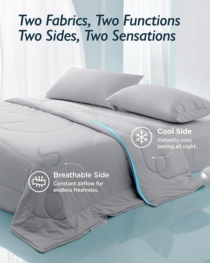 Breescape Cooling Comforter King Size - BlendTek™ Q-Max>0.46 Tech, Breathable Blanket for Hot Sleepers & Night Sweats Relief, Premium Lightweight Summer Bedding, 106x96 Inches, Misty Gray