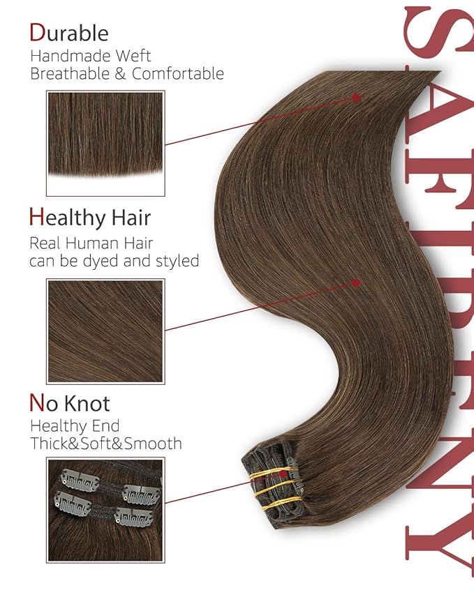Clip in Hair Extensions Real Human Hair Medium Dark Brown,120g 18 Inch,Remy Human Hair Extensions Clip ins for Women,Natural Human Hair 6pcs Per Set with 18 Clips(#4,18'')