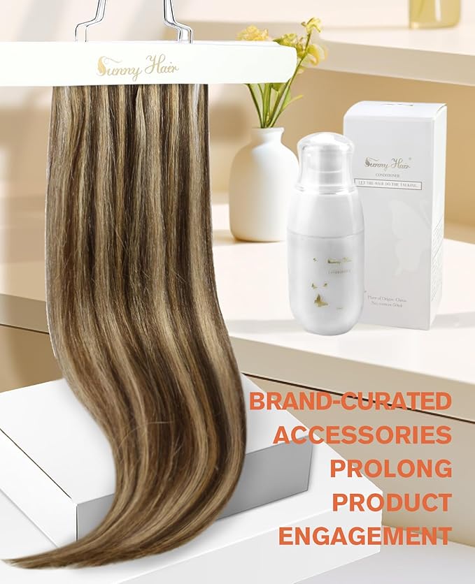 Sunny Hair Genius Weft Hair Extensions Human Hair Highlights Sew in Hair Extensions Real Human Hair Dark Brown Mix Caramel Blonde Genius Weft Human Hair Extensions Silky Soft Texture 14inch