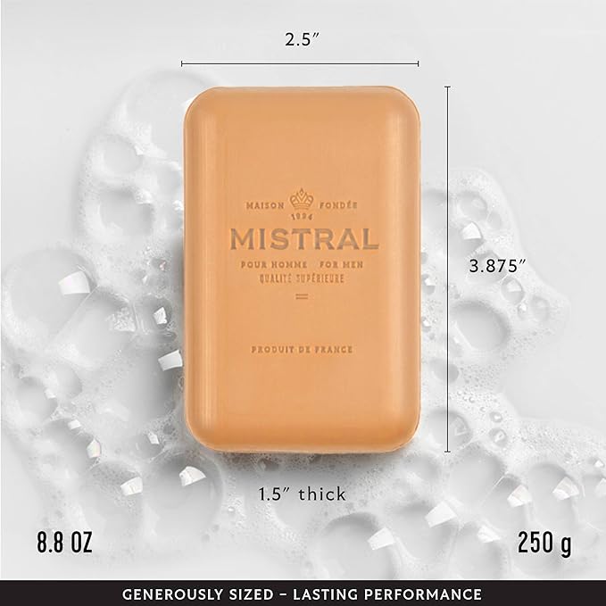 Mistral Golden Tobacco Luxury Bar Soap for Men | Men’s Natural Soap Bar | Paraben, Phthalates Free | Moisturizing & Triple-Milled Natural Soap for Men - Made in France | Large, 8.8 oz