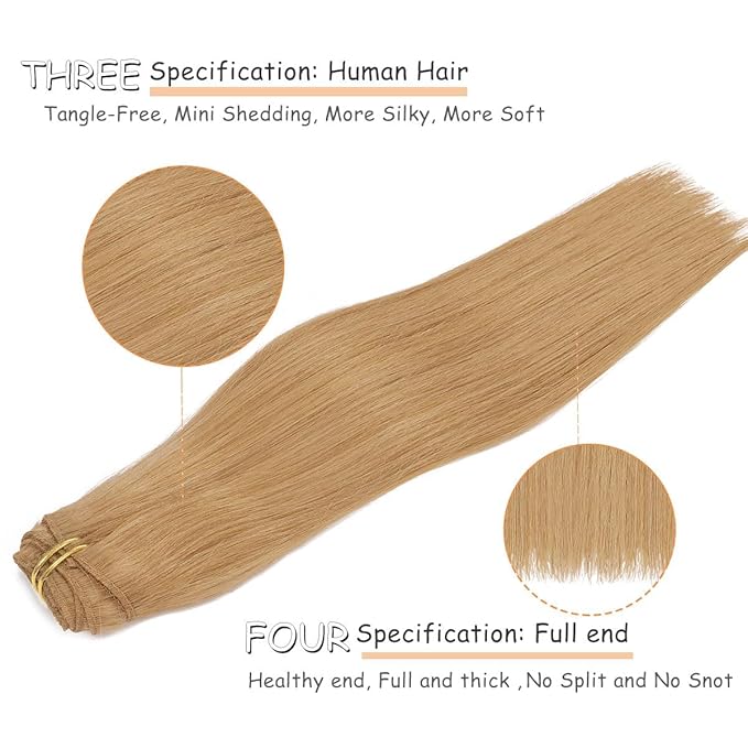 Caliee Blonde Clip in Hair Extensions Human Hair Double Weft Lace 22 Inch Natural Straight Color Caramel Blonde Soft Remy Clip in Hair Extensions for Full Head 140 G 7 Pcs
