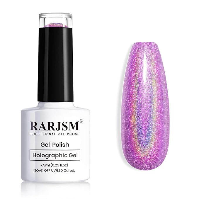 RARJSM Holographic Nail Polish Bright Purple Nail Polish 1 Pcs 7.5ml LED Lamp Cured Holographic Effect for Nail Art Design Salon Home RAR74