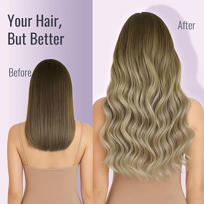 Fshine Tape in Hair Extensions Human Hair, 22 Inch Balayage Chestnut Brown to Platinum Blonde Tape in Extensions Natural Remy 20 pcs 50 g,for Women, Ladies & Girls