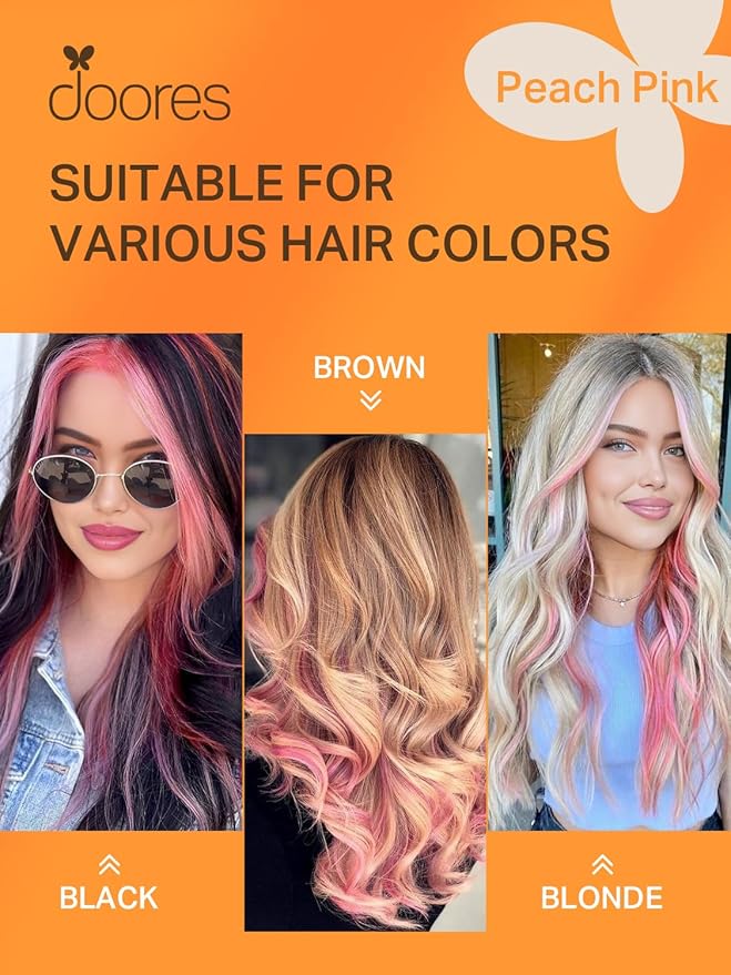 DOORES Human Hair Extensions Tape in, Peach Pink Tape ins 16 Inch 25g 10pcs, Tape in Hair Extensions Natural Remy Hair Extensions Straight Hair for Women