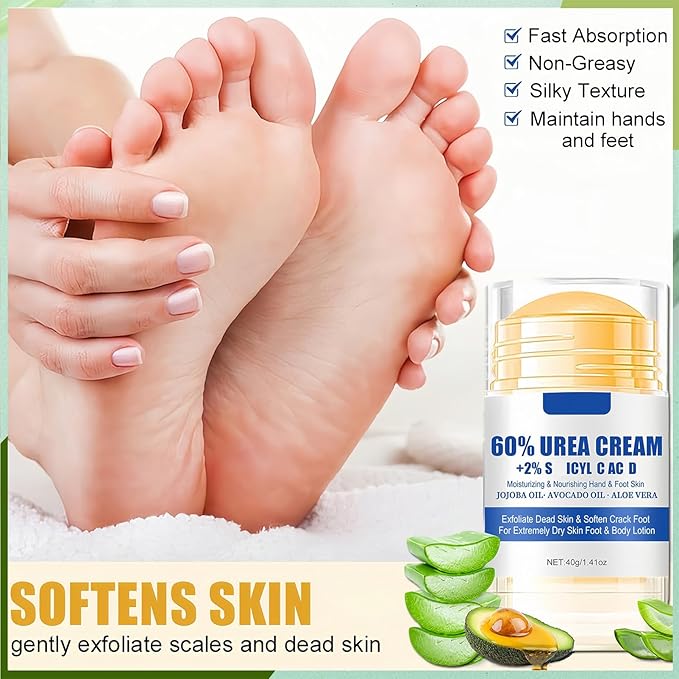 Turmeric & 60% Urea Foot Cream Set, Hydrating & Softening Hand and Foot Cream Balm Stick, Hand and Foot Cracked Heel Stick Moisturizer, Urea Cream 60 Percent for Feet Maximum Strength, 1.41 Oz Each