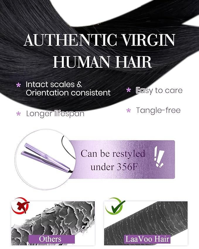 LaaVoo Microlink Hair Extensions Human Hair Black Micro Beads Hair Extensions 20 Inch Jet Black Real Human Hair 50g 50s