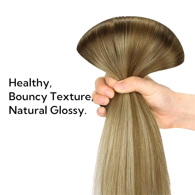 HOTBANANA Clip in Hair Extensions Real Human Hair, 5Pcs 80g 20 Inch Dark Brown to Chestnut Brown and Dirty Blonde Highlighted Straight Remy Clip in Extensions