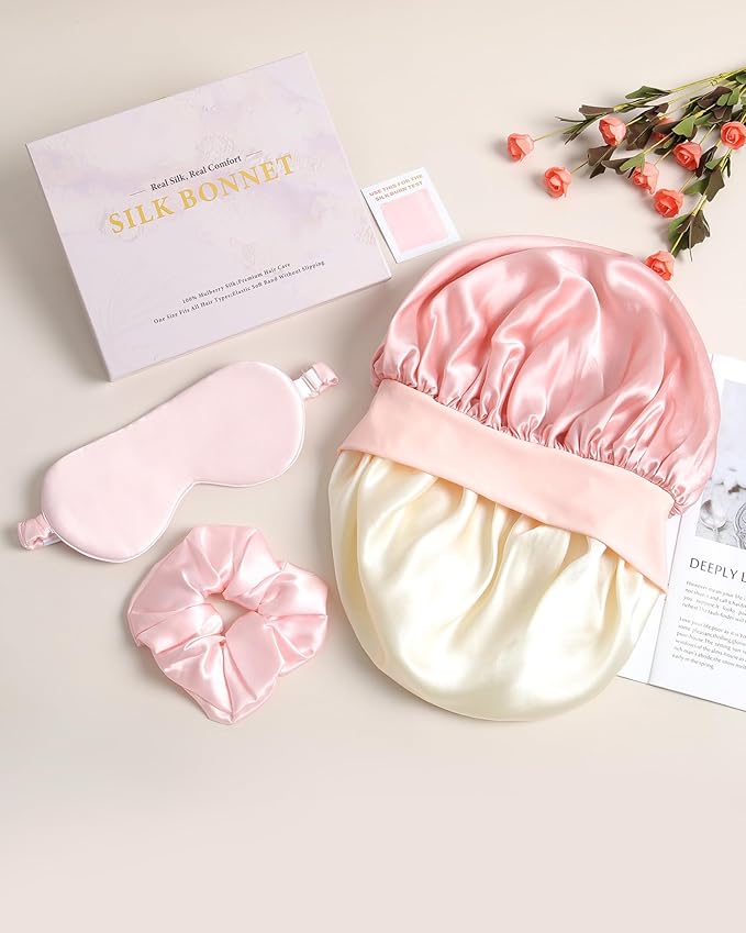 Mulberry Silk Bonnet Sleeping Women Curly Hair Bonnets Tie Band Double Layer Reversible Sleep Bonnet Silk Hair Wrap Sleep Cap