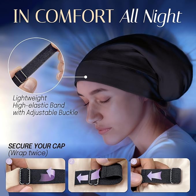 OLESILK Silk Bonnet for Long Hair: 100% Mulberry Silk for Sleeping Women&Men, Extra Large Loc Cap for Braids, Adjustable