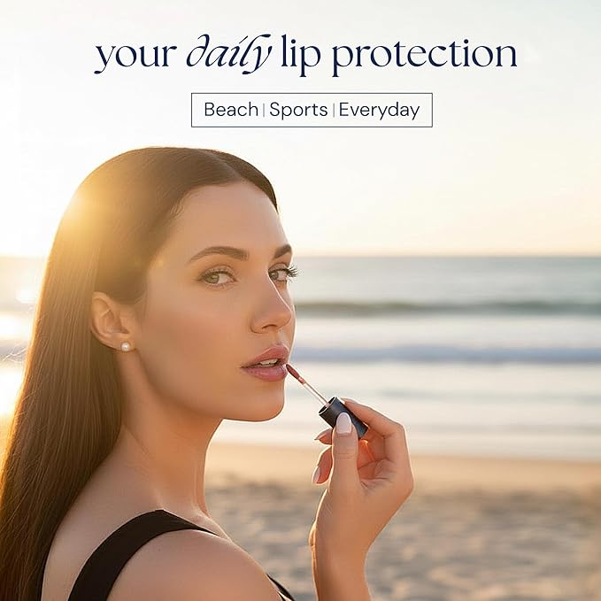 Brush On Block Sun Shine Protective Lip Oil SPF 30, Mineral Protection from UVA/UVB & Blue Light, Hydrating, Cruelty-Free, Gluten-Free, & Vegan, Peony
