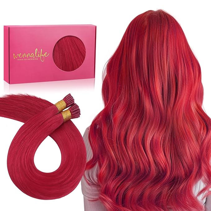 WENNALIFE I Tip Hair Extensions Real Human Hair, 100g 100s 24 Inch Red Remy Itip Human Hair Extensions Invisible Itips Straight I Tips Cold Fusion Extensions