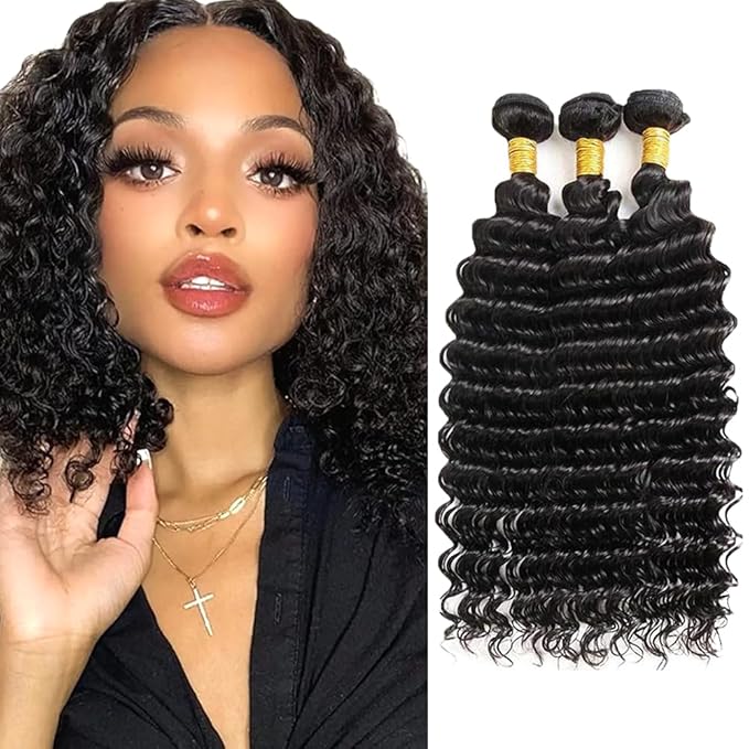 Human Hair Bundles Deep Wave Bundles Human Hair Wet and Wavy Bundle 14 16 18 inch Deep Curly Bundle Natural Black Color 300g