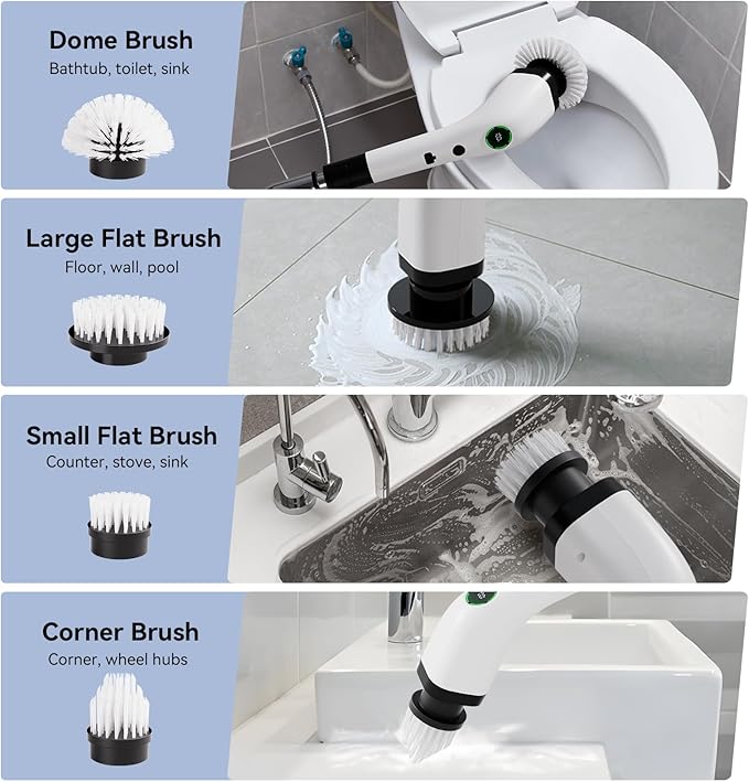 Electric Bathroom Cleaning Brush, Cordless Spin Scrubber Full Body Waterproof IPX7 (Extend Handle Included)