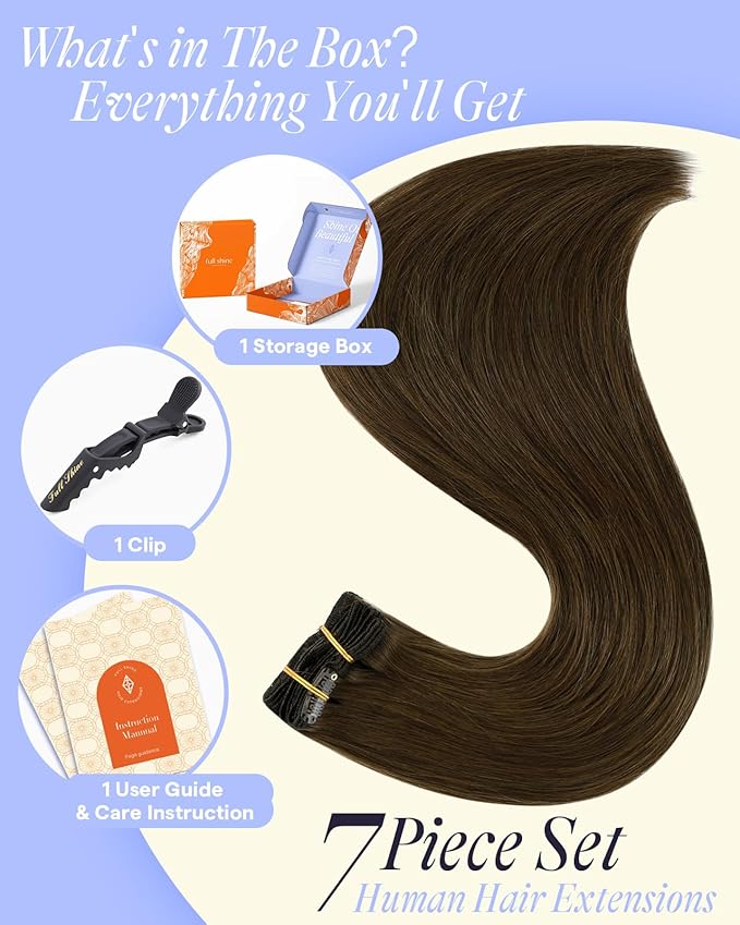 Full Shine Golden Brown Hair Extensions 18 Inch Golden Brown Clip in Extensions Clip in Hair Extensions Remy Human Hair 7 Pcs 135 G