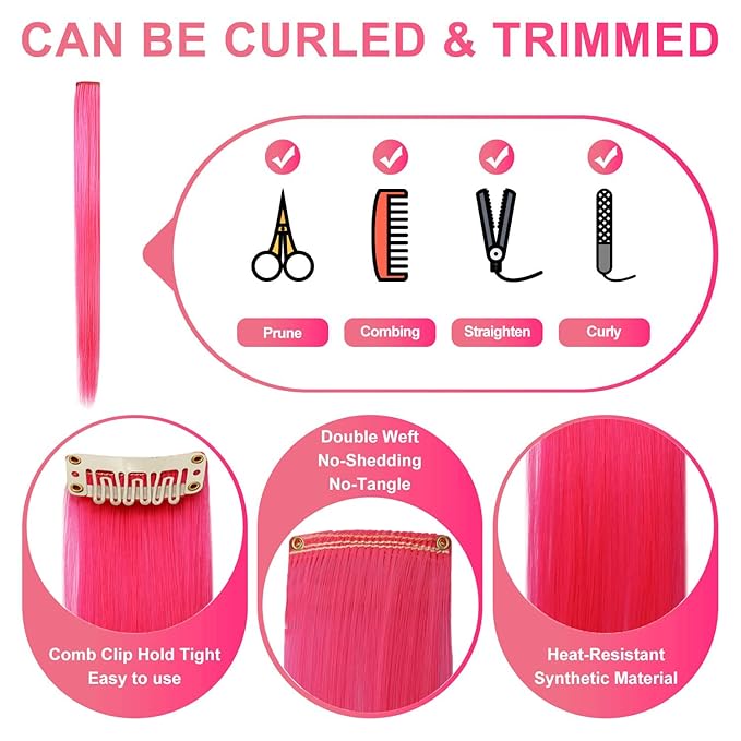 Rhyme Multi-color Hair Extensions for Girls Princess Party Highlight 21 inch Colored Hair Extensions Clip in/on for Girls and Kids Wig Pieces 8PCS (Teal Pink)