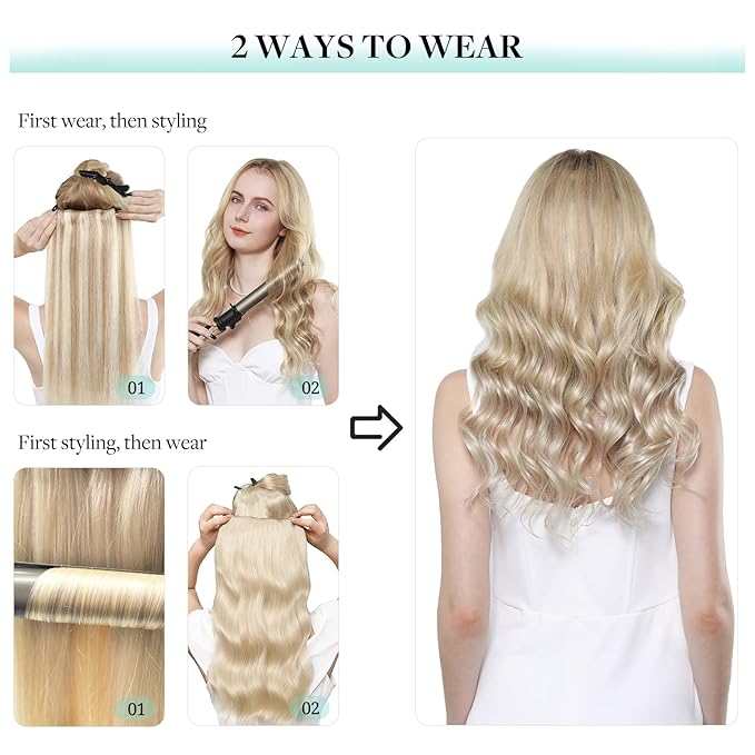 DOORES Hair Extensions Clip in Human Hair, 5pcs 80g Light Blonde Highlighted Golden Blonde Balayage 18 Inch Real Clip in Extensions Remy Hair Extensions Natural Straight
