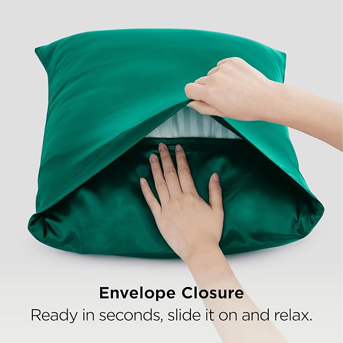 Bedsure King Size Satin Pillowcase Set of 2 - Dark Green Christmas Pillow Cases for Hair and Skin with Envelope Closure, Similar to Silk Pillow Cases, Gifts for Women, 20x36 Inches, 2pcs
