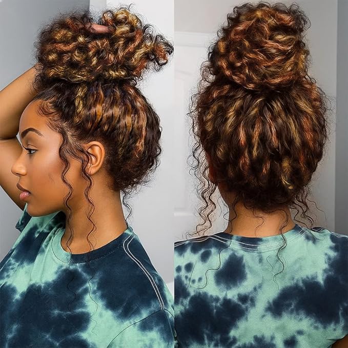 AMIRTY Hidden Strap 360 Lace Front Wigs Human Hair 250 Density Highlight Curly Human Hair Wig Pre Plucked Bleached Tiny Knots Honey Blonde Full Lace Frontal Wig with Invisible Drawstring24Inch