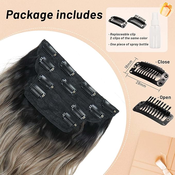 20 Inch Clip in Hair Extensions 4PCS Long Wavy Curly Hair Extensions Thick Hairpieces for Women Synthetic Hair Extension Clip ins Double Weft Hairpieces Full Head for Women (T27/613, 20INCH)