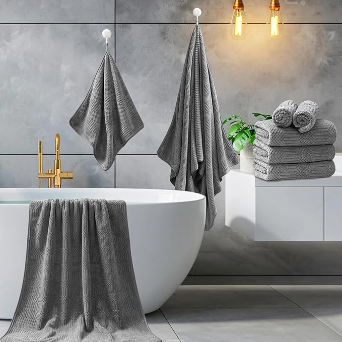 8 Piece Bath Towel Set-2 Oversized Bath Sheets(35"x70"),2 Hand Towels,4 Washcloths-Extra Large Microfiber Towel Sets,Less Lint Highly Absorbent & Quick Dry Bath Towels for Bathroom Gym Pool,Grey