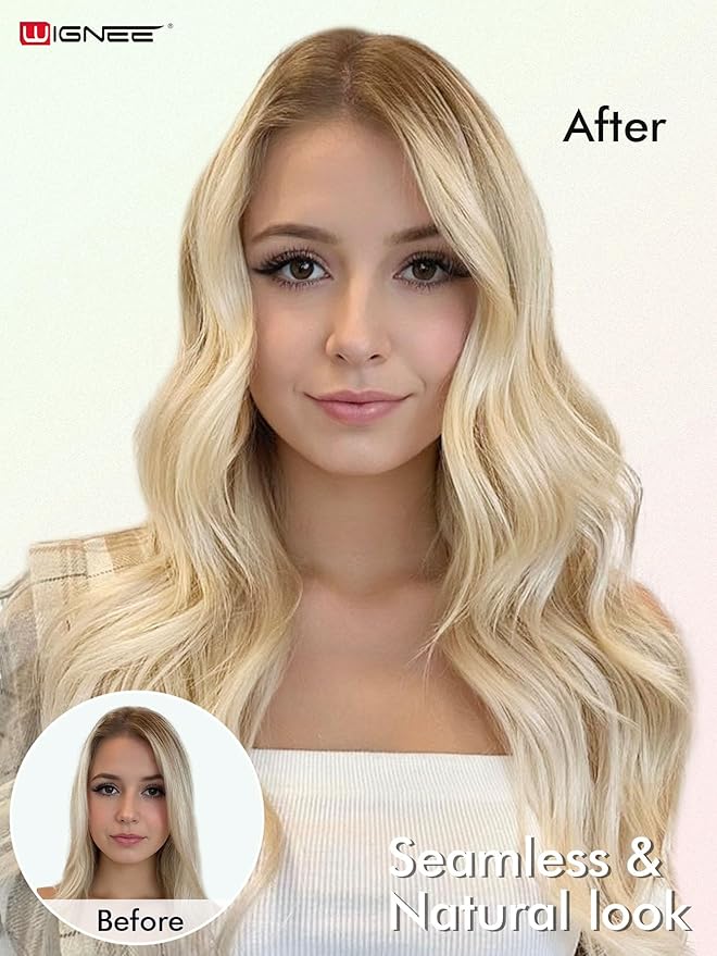 WIGNEE OVO Blonde 613 Human Hair Extensions 2 PCS | Warm Golden Undertones, No Glue Double Layer PU Base | Trimmable & Reusable 13x16" Wefts for Short/Thin Hair | Salon Quality