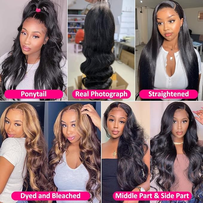 Pizazz 13x4 Transparent Lace Front Wigs Human Hair Pre Plucked with Baby Hair 180 Density Glueless Body Wave Frontal Wigs Human Hair with Natural Hairline(30 Inch)
