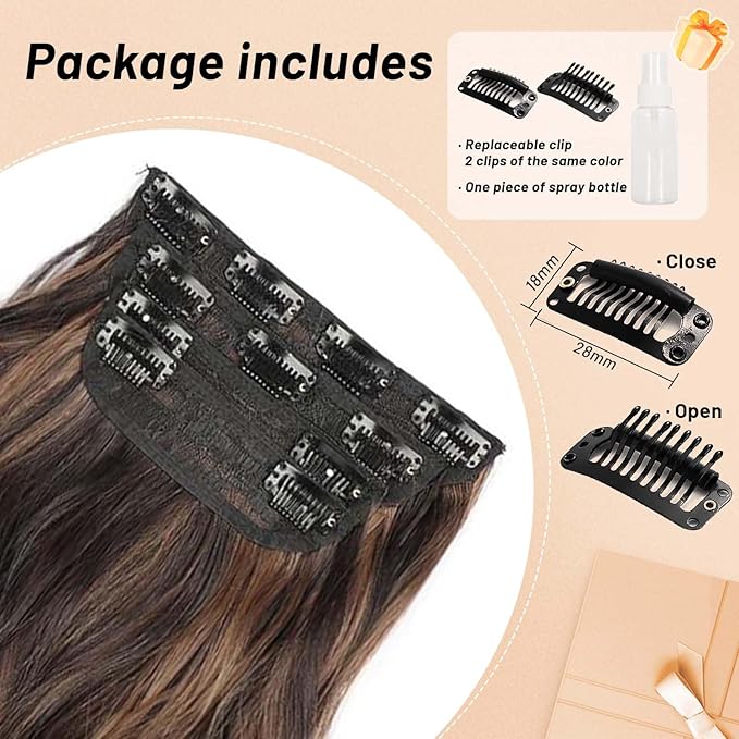 4PCS Thick Hairpieces Clip in Hair Extensions for Women Synthetic Clip in Long Wavy Hair Extension 20 Inch Double Weft Hairpieces Full Head For Women (20INCH, H2/426)