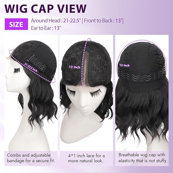 Ombre Brown Short Wavy Wig for Women Lace Hairline Bob Style Synthetic Heat Resistant - Natural Appearance for Everyday Hairstyle 14 Inch