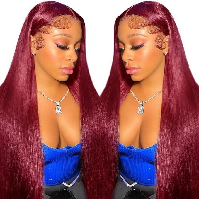 CHEETAHBEAUTY 9x6 Glueless Wigs Human Hair Pre Plucked Pre Cut 26 Inch Straight 99j Burgundy Lace Front Wigs Human Hair for Women 9x6 HD Lace Glueless Wig with Elastic Drawstring 220% Density