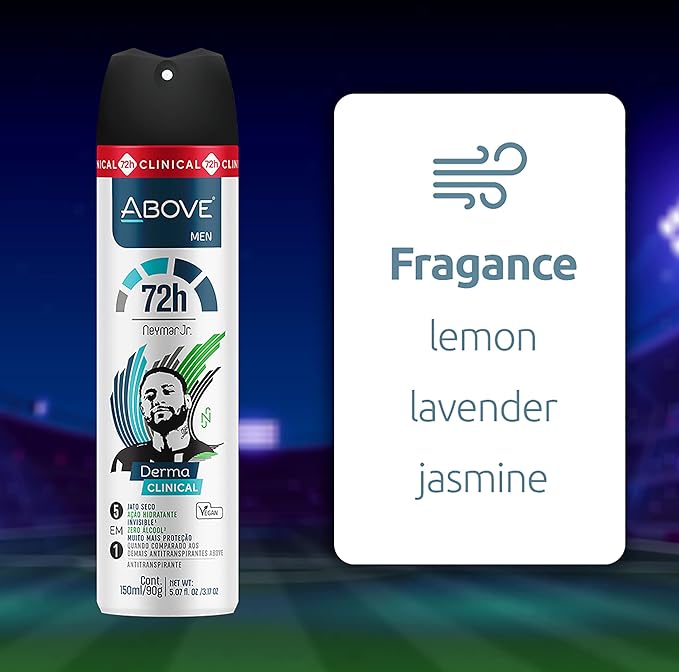 ABOVE Neymar Jr - 72H Antiperspirant Spray Deodorant for Men 5.07 Fl Oz(4 Pack) | Aluminum-Free | Fresh Mist, No Stain, No Alcohol, Long-Lasting Men's Deodorant Spray | Roses and Tuberoses Fragrance