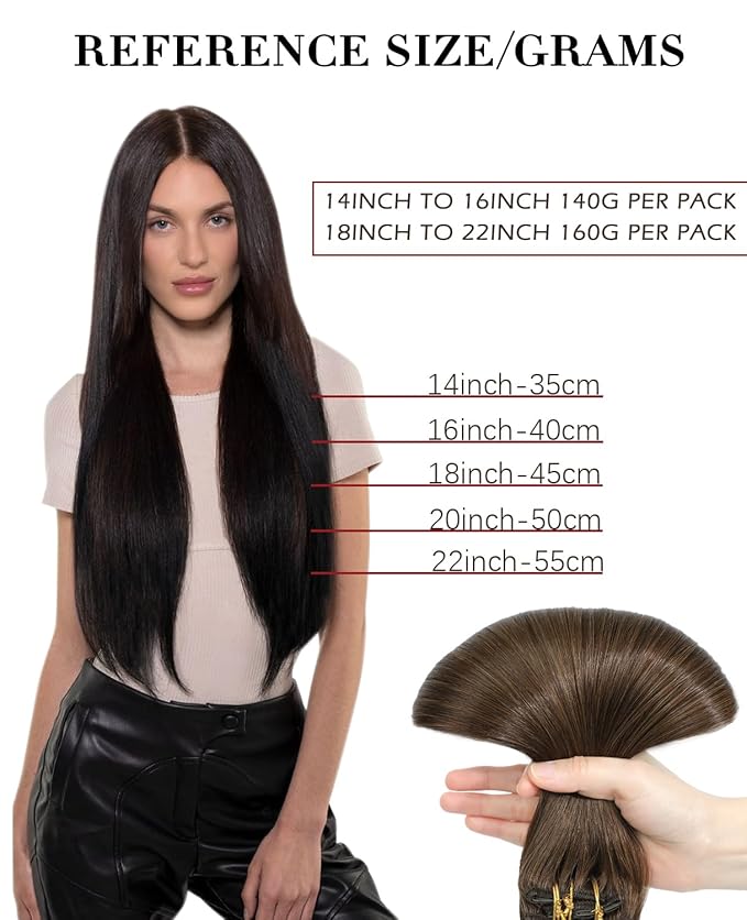 Clip In Hair Extensions Real Human Hair, 16 Inch 140g 7pcs Human Hair Clip In, Chocolate Brown Real Hair Human Hair Extensions for Women(#4-16inch)