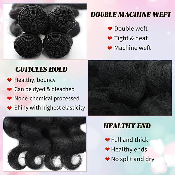 12A Human Hair Bundles 20 22 24 26 Inch 100% Unprocessed Brazilian Virgin Hair Body Wave Bundles 4 Bundle Quick Weave Human Hair Bundles for Black Women Natural Color