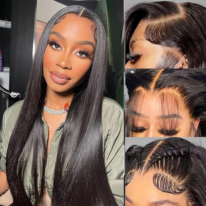LICHANG 13x4 Lace Front Wigs Human Hair 200 Density Straight Glueless Pre Plucked for Women 28 Inch
