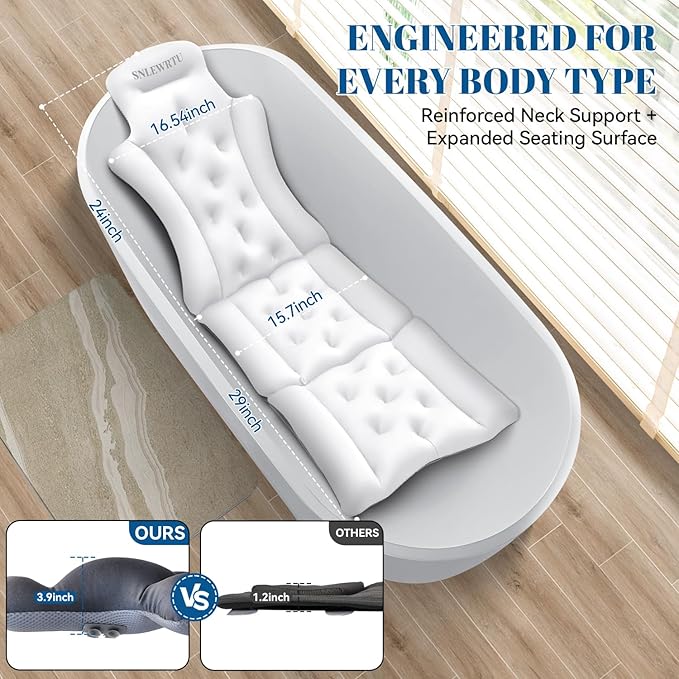 Full Body Bath Pillow for Bathtub, Thick & Luxury Bathtub Pillow Bathtub Cushion with 192 Suction Cups for Head & Neck, Back Support, Ideal Bath Pillows for Tub Women' Gifts Spa, Soaking