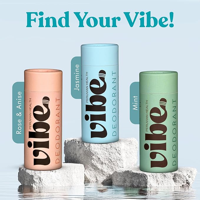 Vibe Aluminum Free Natural Deodorant for Women and Men - Long Lasting Odor Control with Organic Coconut Oil and Beeswax for Sensitive Skin, No Baking Soda or Parabens, Plastic Free (Jasmine)
