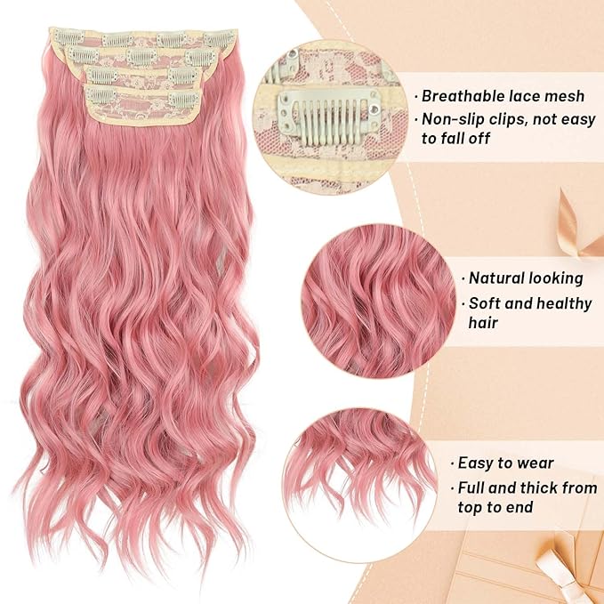20 Inch Clip in Hair Extensions 4PCS Long Wavy Curly Hair Extensions Thick Hairpieces for Women Synthetic Hair Extension Clip ins Double Weft Hairpieces Full Head for Women (312#, 20INCH)