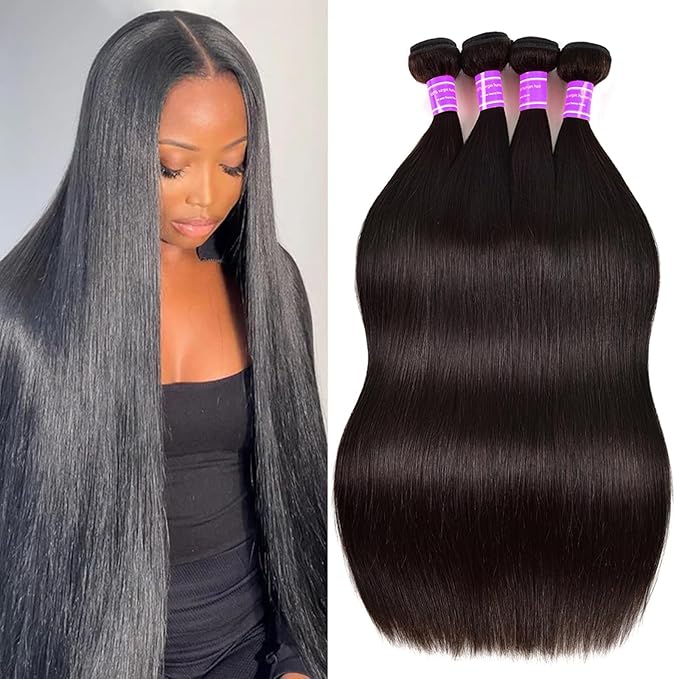 12A Human Hair Bundles Straight 4 Bundles 100% Unprocessed Brazilian Virgin Hair Double Weft Bundles Deals Human Hair Straight Human Hair Extensions Natural Color (4 Bundles, 20202020)