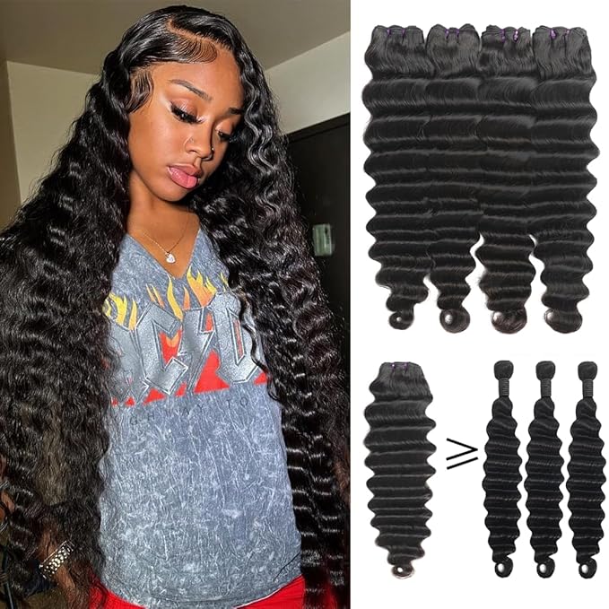 16A Brazilian Loose Deep Wave Human Hair Bundles 30 28 26 24 100% Unprocessed Virgin Remy Hair Raw Deep Curly Human Hair Weave 4 Bundles Human Hair for Black Women Natural Color