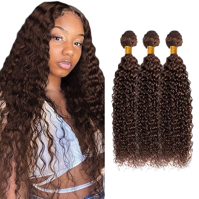 26 28 30 inch WuvuSnm #4 Human Hair Bundles Brown Kinky Curly Bundle Dark Brown Curly Bundles Human Hair Extensions