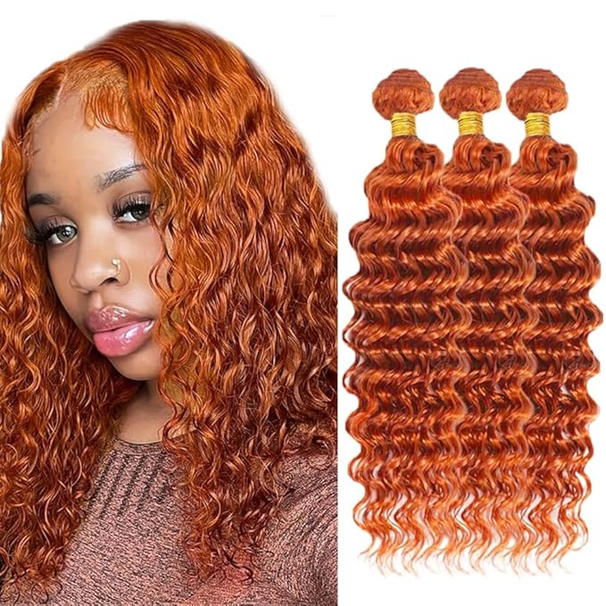 Color 350 Human Hair Bundles Ginger Deep Wave Bundles 18 18 18 inch Ginger Orange Human Hair Weave Bundle