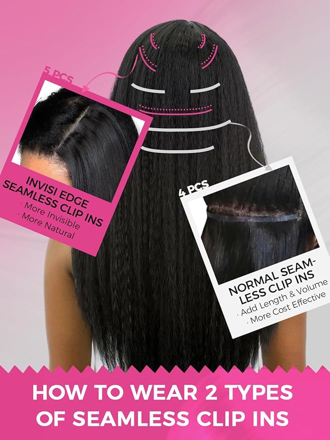 Lashey Invisi Edge & Seamless Clip in Hair Extensions Human Hair, 180g 9pcs(5pcs Invisi Edge & 4pcs Seamless) Hair Extensions Real Human Hair, 20 Inch Natural Black Body Wave Hair for Full Head