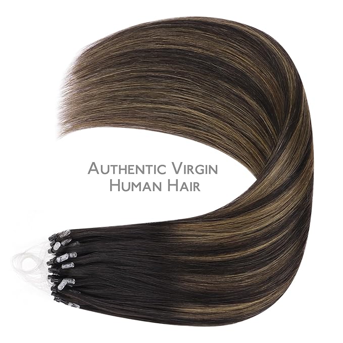 WENNALIFE Microlink Hair Extensions Human Hair, 50g 50s 20 Inch Balayage Dark Brown Mixed Chestnut Brown Remy Micro Bead Hair Extensions Real Human Hair Micro Loop