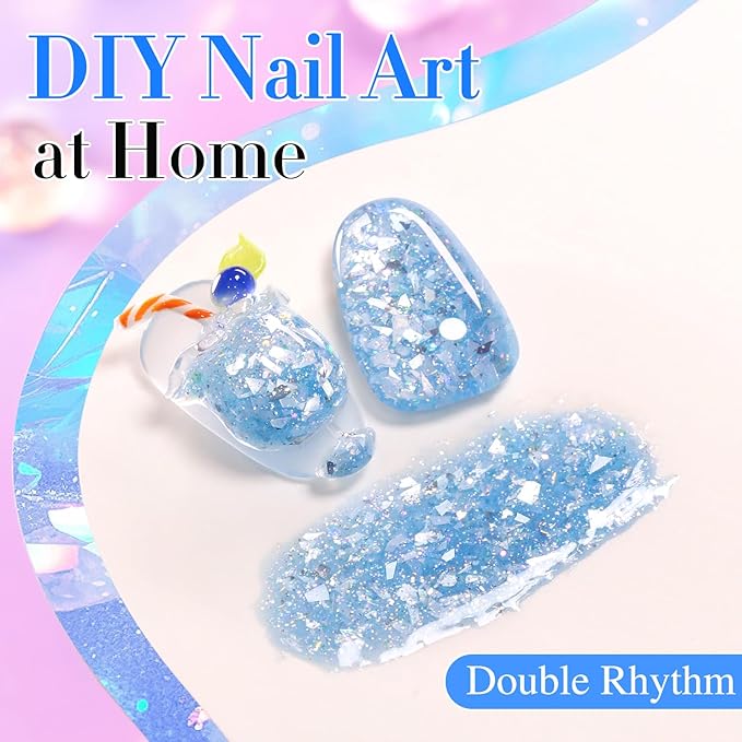 Double Rhythm 0.5Oz Glitter Gel Polish Same Color Same Bollte Shimmer Reflective Color for Nail Art Salon DIY Soak Off 15ml Nail Lamp Gel Polish at Home (Shell Blue-B1203)