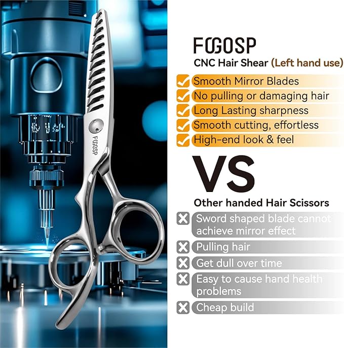 Left Handed Hair Thinning Scissors 6” Professional Barber Scissor Japan VG10 CNC Ultra-Precise Cuts Sharp Blades 12 Teeth Thinner Hair Shears for Women & Men with Thick Hair 40% Thinning Rate