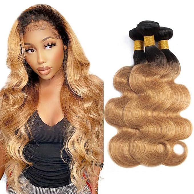 Ombre Bundles Human Hair 1B27 Body Wave Bundle 12 14 16 Inch Honey Blonde Bundle Brazilian Unprocessed Virgin Hair 3 Bundles 150g